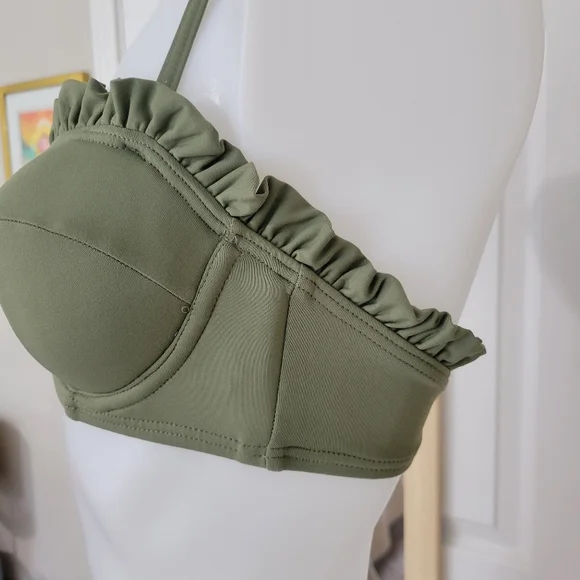 MICHAEL Michael Kors Bikini Top Olive Green Ruffle Small NWOT - Picture 14 of 15